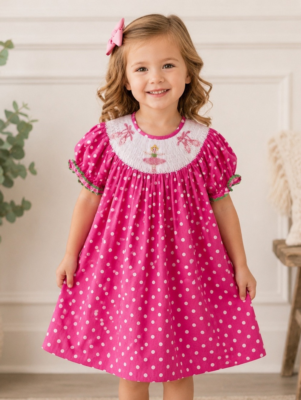 Pink Polka Dot Smocked Girls Dress Girls size 12 months ballerina smocked dress